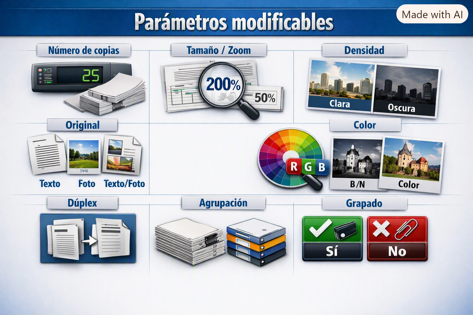 Parámetros modificables de copia